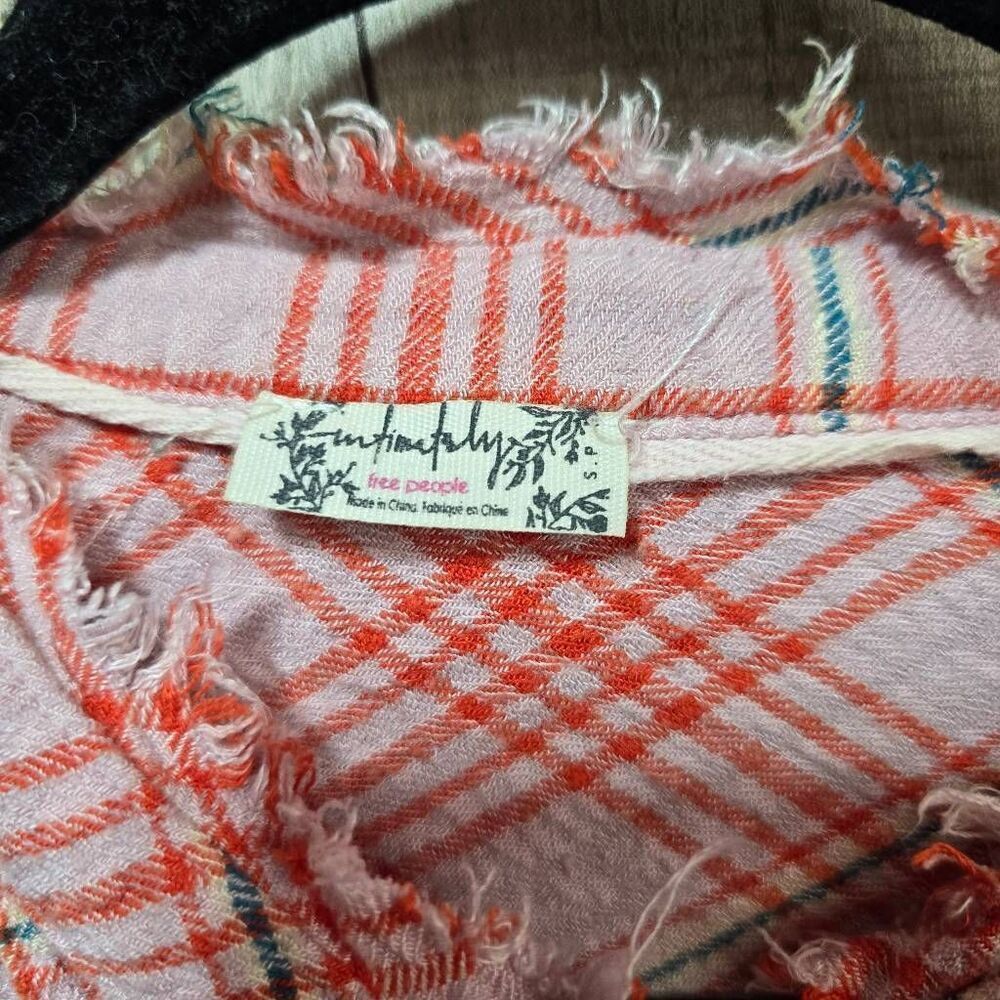 Free People Intimately Plaid Oversized Tunic Top Long Sleeve Distressed Hem - Picture 3 of 4